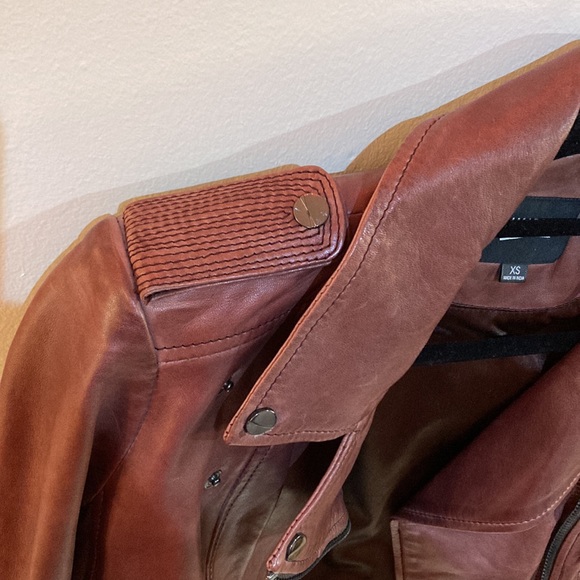 DONNA Lamarque Iconic Leather Biker Jacket Brown size XS - Picture 5 of 8